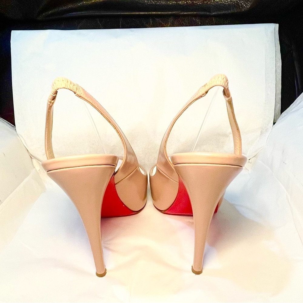 Christian Louboutin NoPrive 120 nude patent kid leather Peep slingback pump 39.5 - Picture 5 of 11